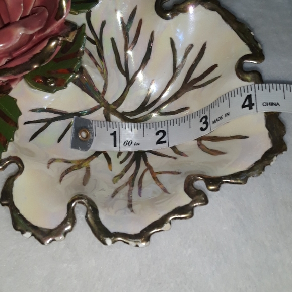 Irredecsint ceramic glazed rose candy/chip dish, unique handpainted vintage bowl - Picture 10 of 11